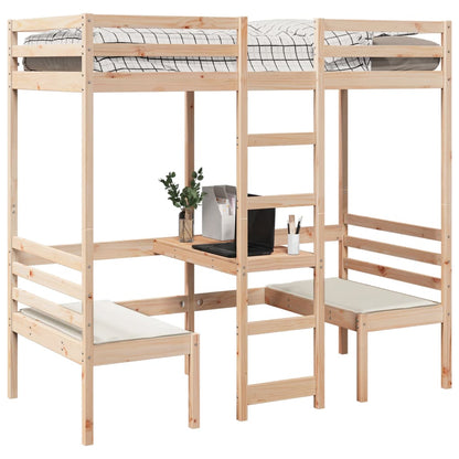 Hoogslaper met bureau en stoelen massief grenenhout 90x200cm