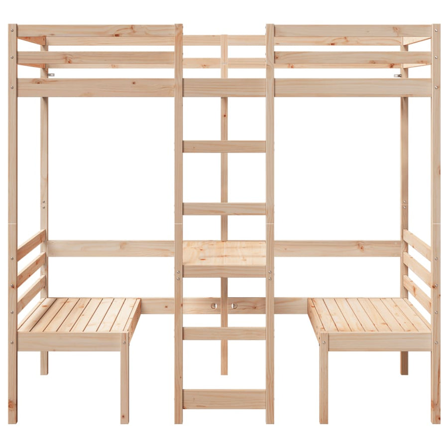Hoogslaper met bureau en stoelen massief grenenhout 90x200cm