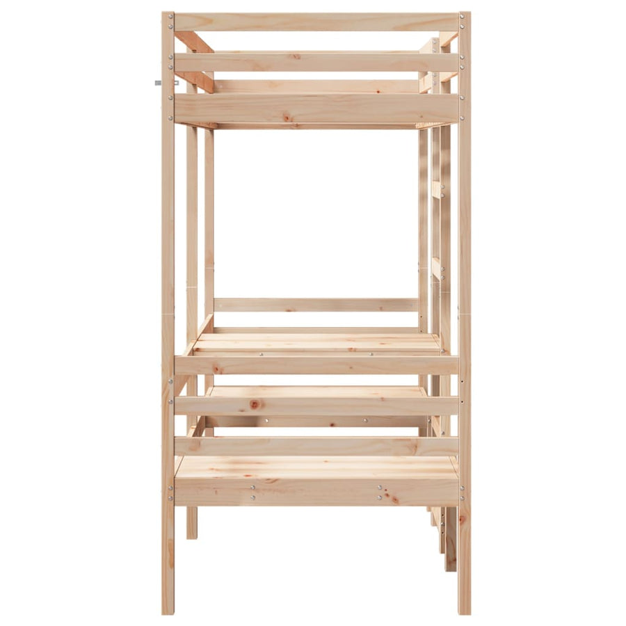 Hoogslaper met bureau en stoelen massief grenenhout 90x200cm