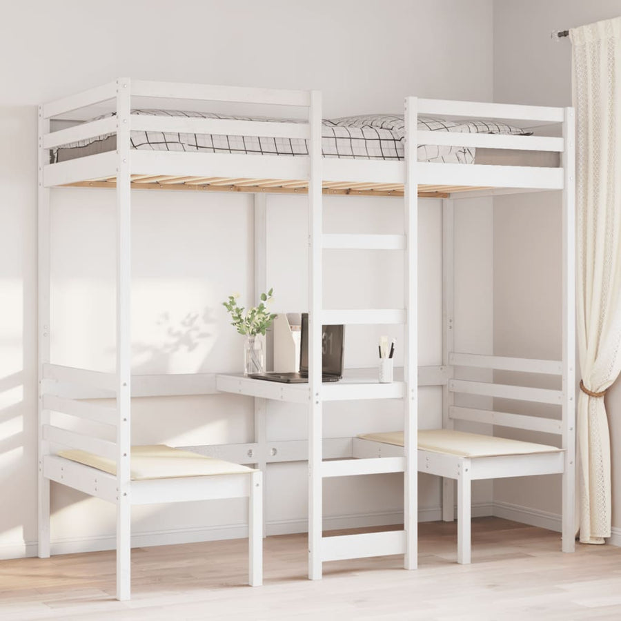 Hoogslaper met bureau en stoelen grenenhout wit 90x200cm