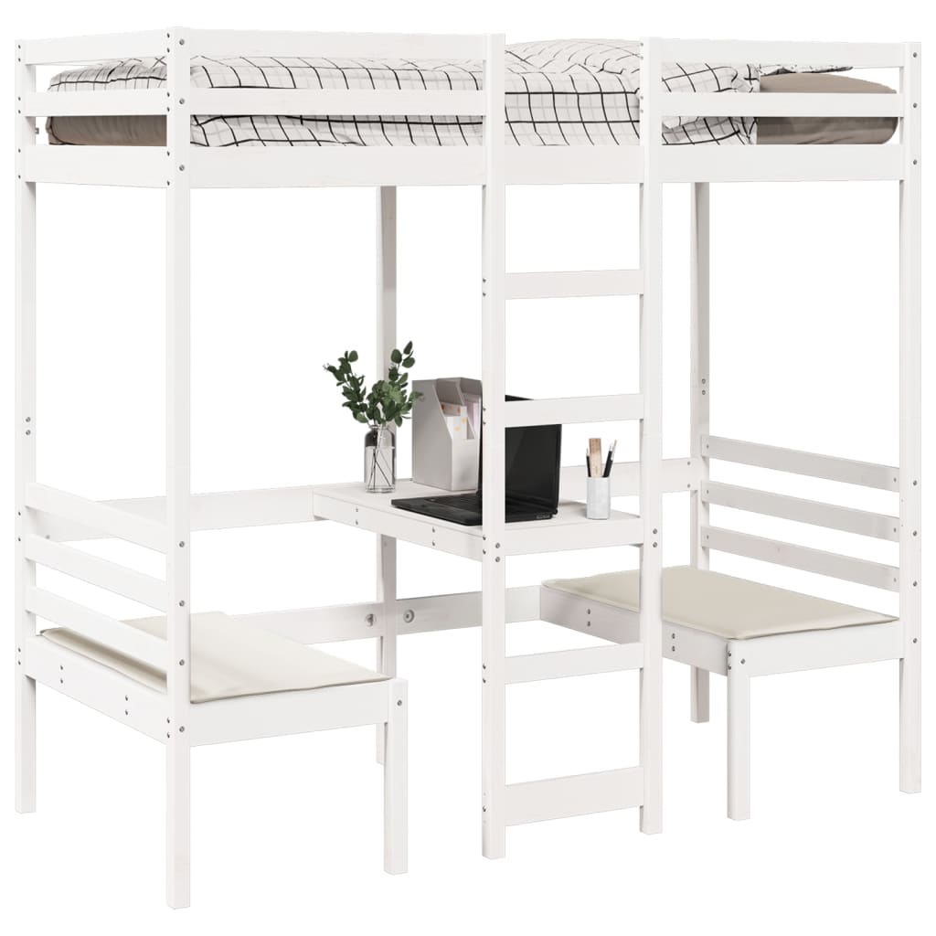 Hoogslaper met bureau en stoelen grenenhout wit 90x200cm
