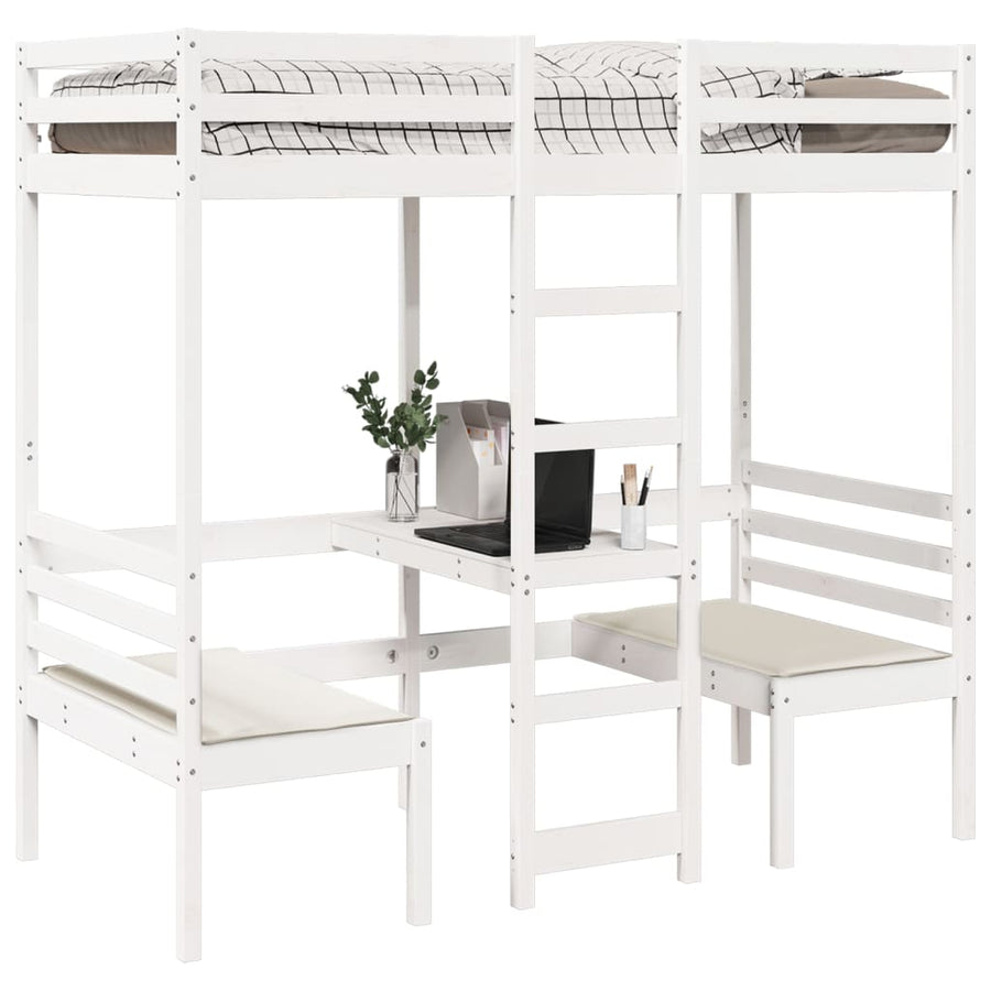 Hoogslaper met bureau en stoelen grenenhout wit 90x200cm