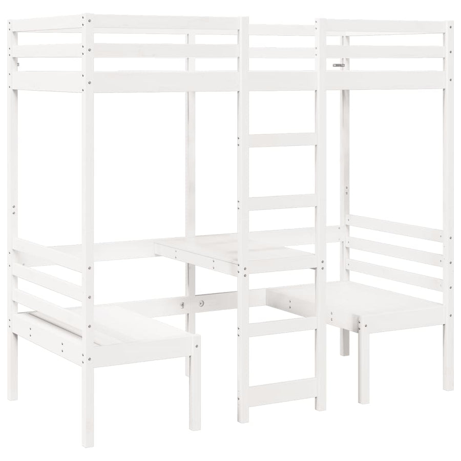 Hoogslaper met bureau en stoelen grenenhout wit 90x200cm