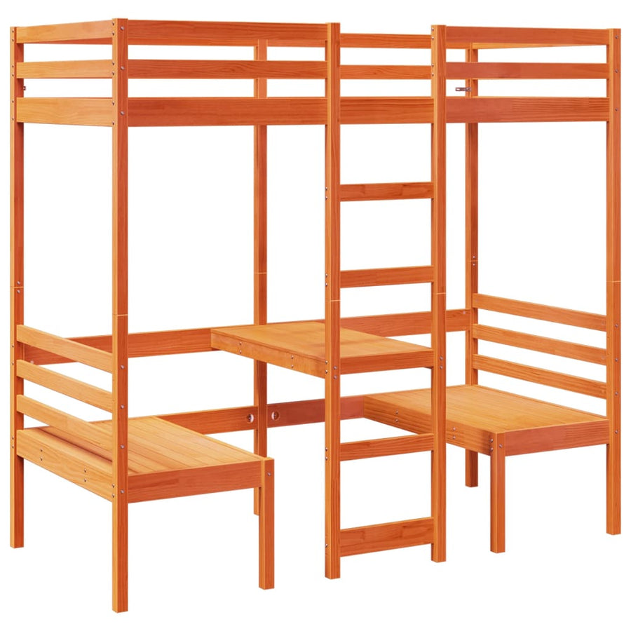 Hoogslaper met bureau en stoelen grenenhout wasbruin 90x200cm