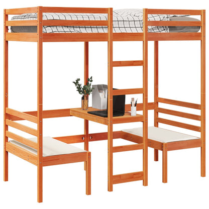 Hoogslaper met bureau en stoelen grenenhout wasbruin 90x200cm