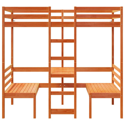 Hoogslaper met bureau en stoelen grenenhout wasbruin 90x200cm