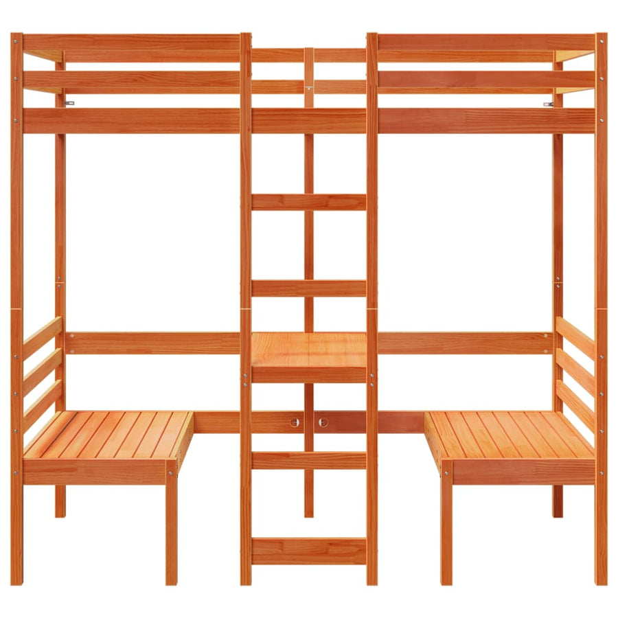 Hoogslaper met bureau en stoelen grenenhout wasbruin 90x200cm