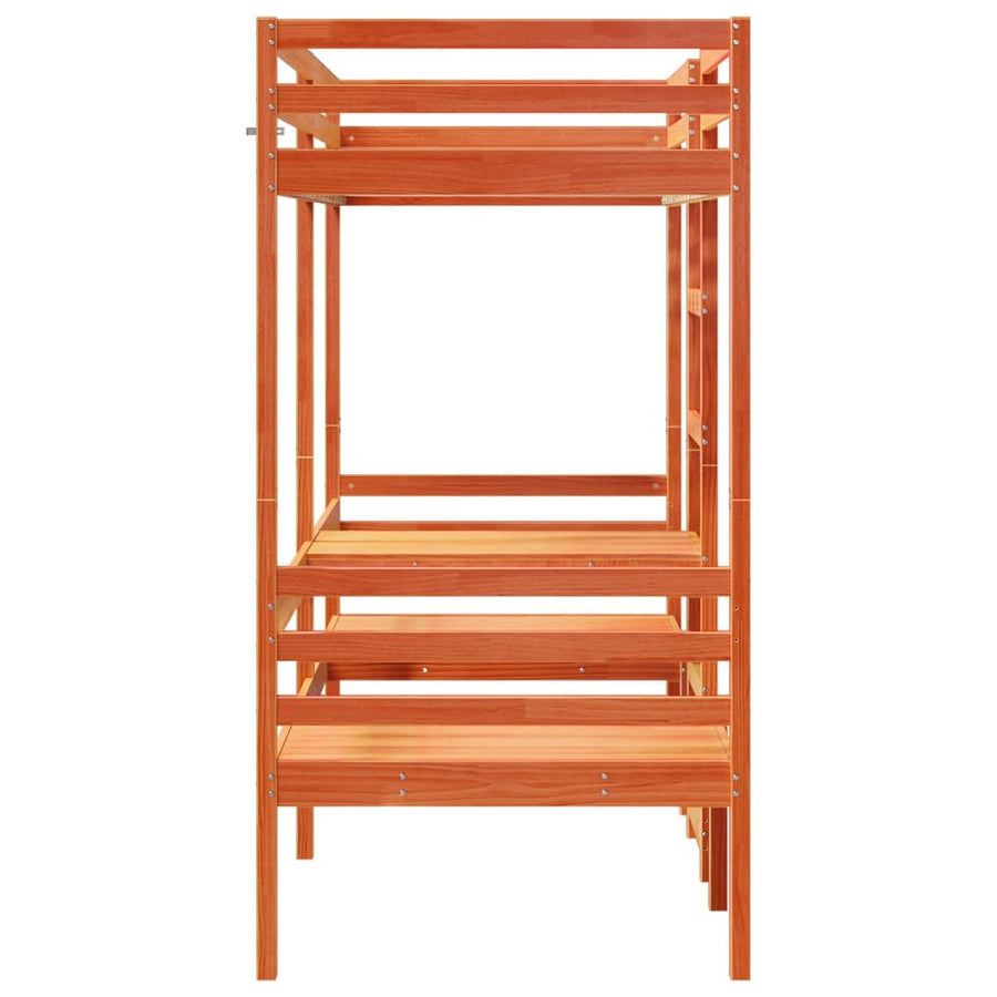 Hoogslaper met bureau en stoelen grenenhout wasbruin 90x200cm