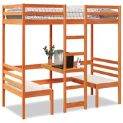 Hoogslaper met bureau en stoelen grenenhout wasbruin 90x200 cm