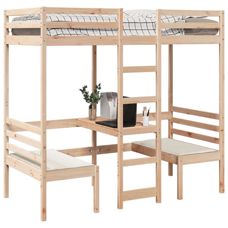 Hoogslaper met bureau en stoelen massief grenenhout 80x200cm
