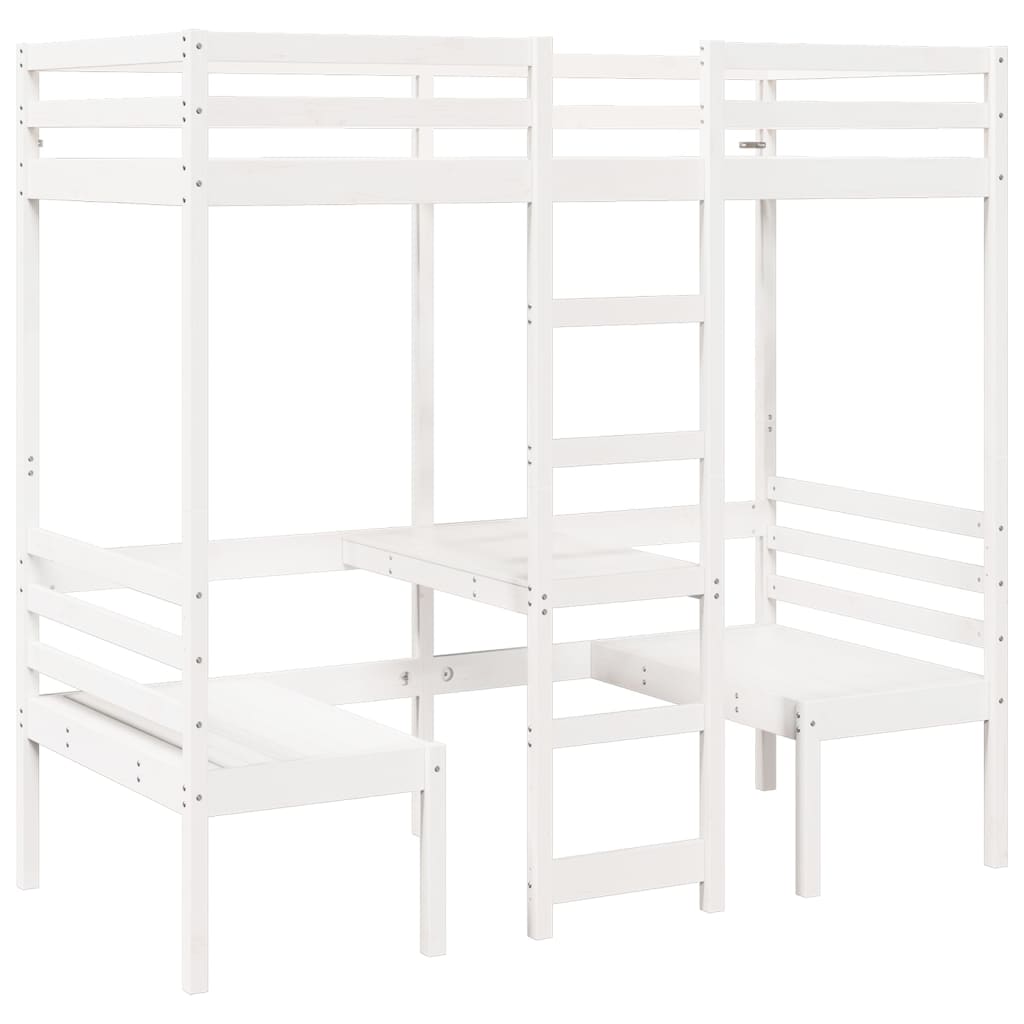 Hoogslaper met bureau en stoelen grenenhout wit 90x200cm