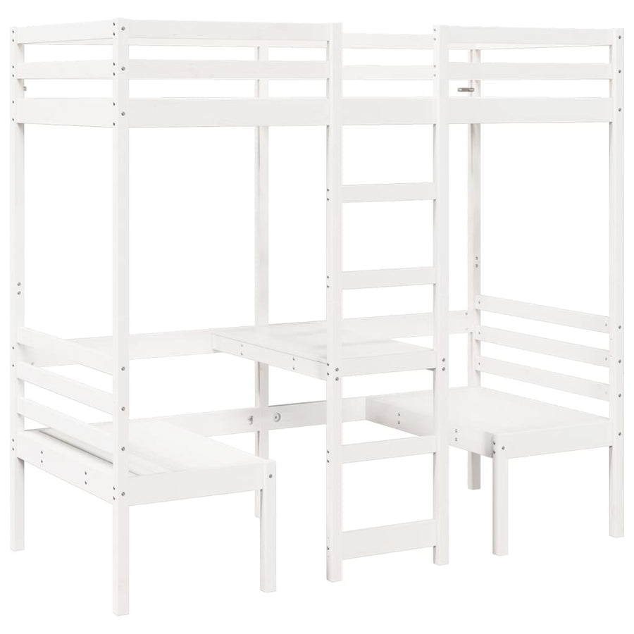 Hoogslaper met bureau en stoelen grenenhout wit 90x200cm