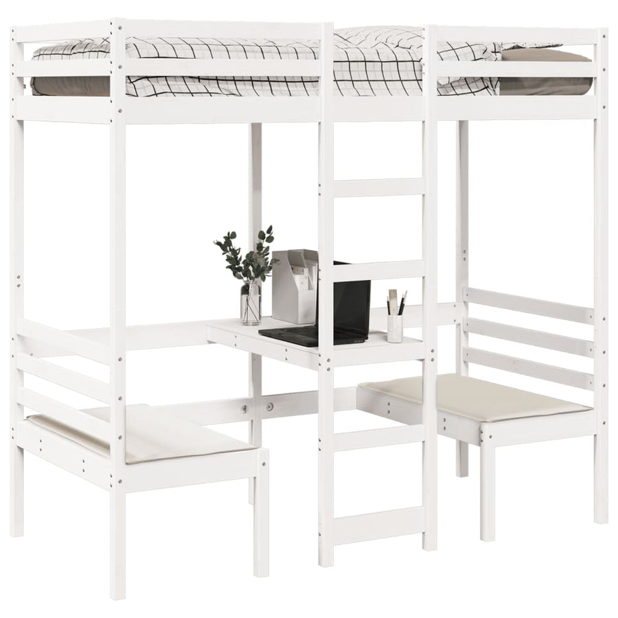 Hoogslaper met bureau en stoelen grenenhout wit 90x200cm