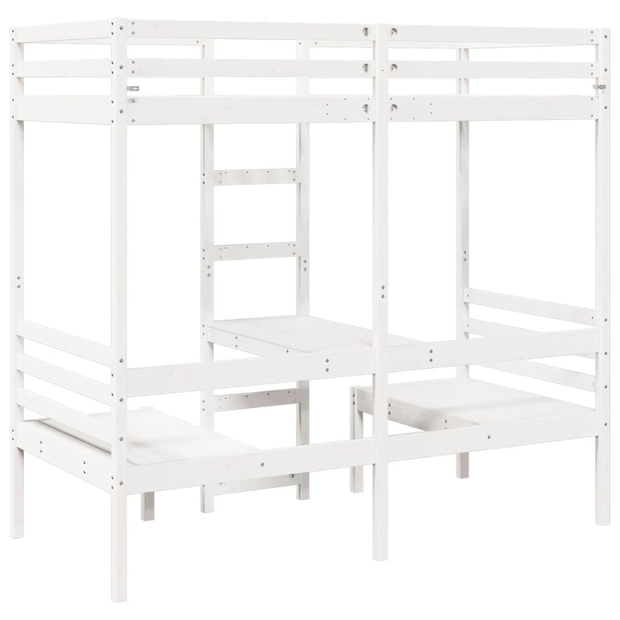 Hoogslaper met bureau en stoelen grenenhout wit 90x200cm