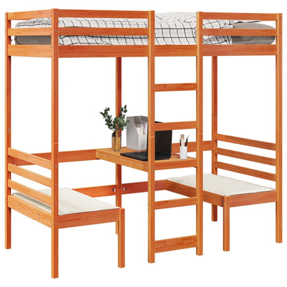 Hoogslaper met bureau en stoelen grenenhout wasbruin 80x200cm
