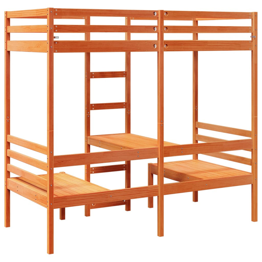 Hoogslaper met bureau en stoelen grenenhout wasbruin 80x200cm