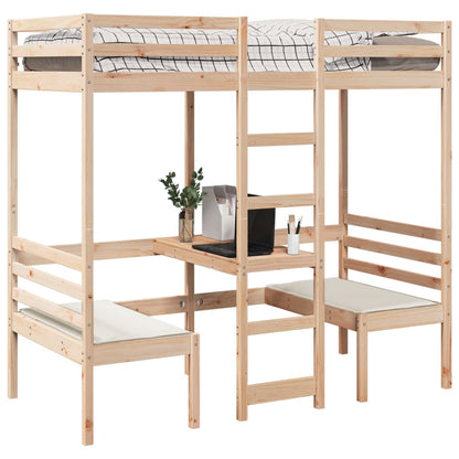 Hoogslaper met bureau en stoelen massief grenenhout 90x190cm