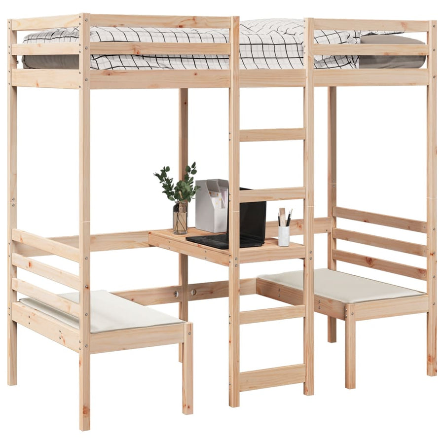 Hoogslaper met bureau en stoelen massief grenenhout 90x190cm