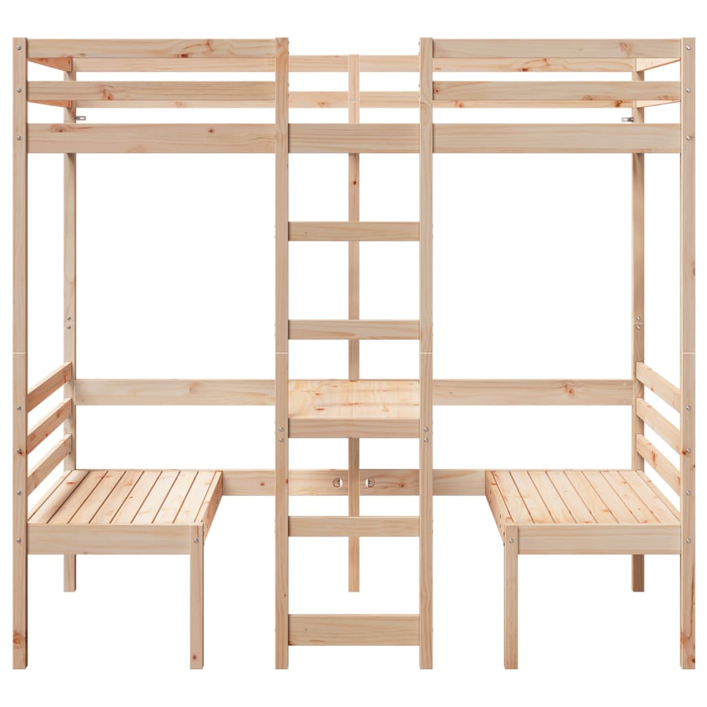Hoogslaper met bureau en stoelen massief grenenhout 90x190cm