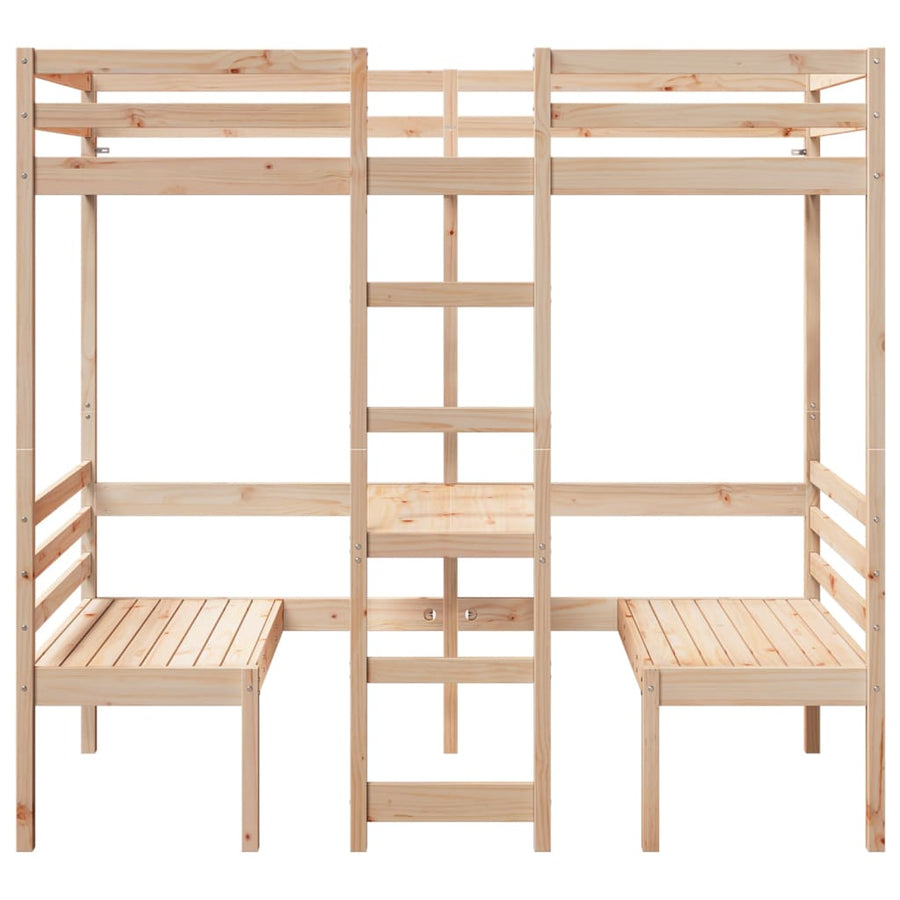 Hoogslaper met bureau en stoelen massief grenenhout 90x190cm
