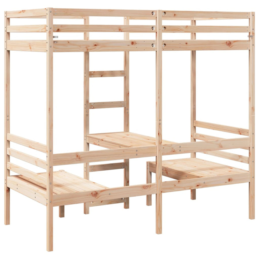 Hoogslaper met bureau en stoelen massief grenenhout 90x190cm
