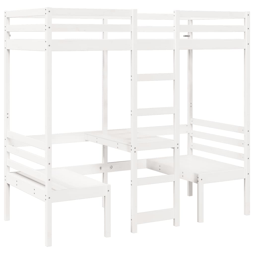 Hoogslaper met bureau en stoelen grenenhout wit 90x190 cm