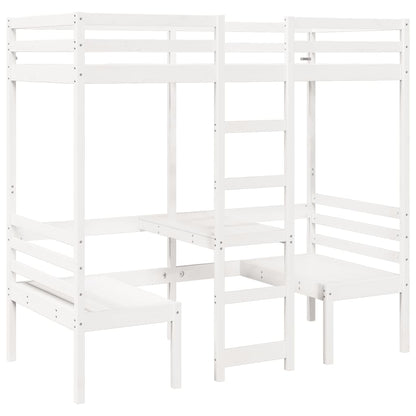 Hoogslaper met bureau en stoelen grenenhout wit 90x190 cm