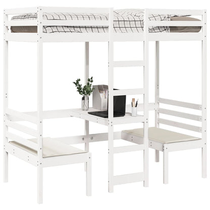 Hoogslaper met bureau en stoelen grenenhout wit 90x190 cm