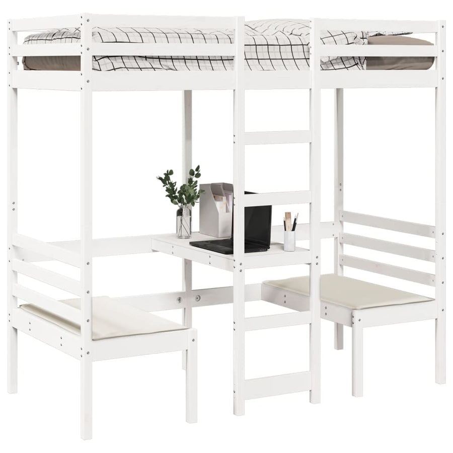 Hoogslaper met bureau en stoelen grenenhout wit 90x190 cm
