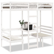Hoogslaper met bureau en stoelen 90x190 cm massief grenenhout wit