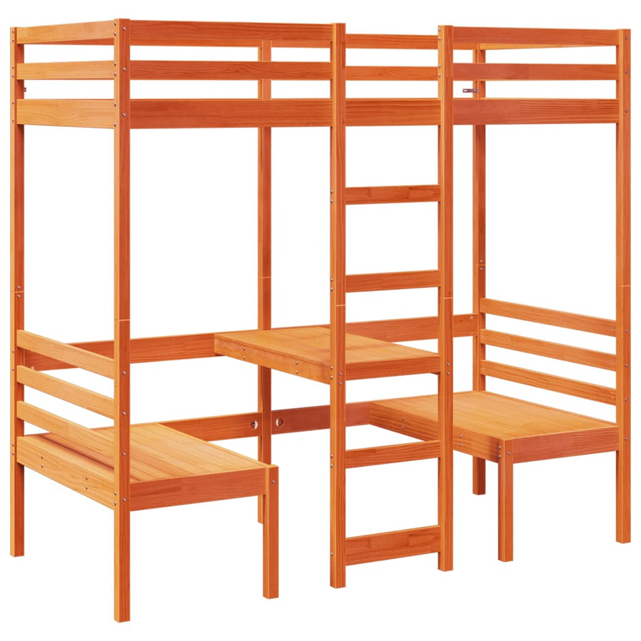 Hoogslaper met bureau en stoelen grenenhout wasbruin 90x190 cm