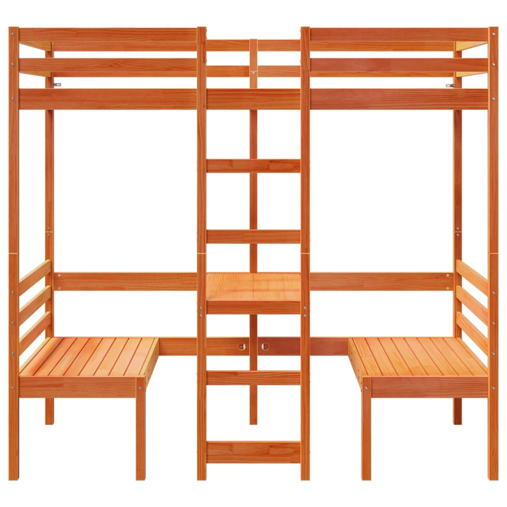 Hoogslaper met bureau en stoelen grenenhout wasbruin 90x190 cm