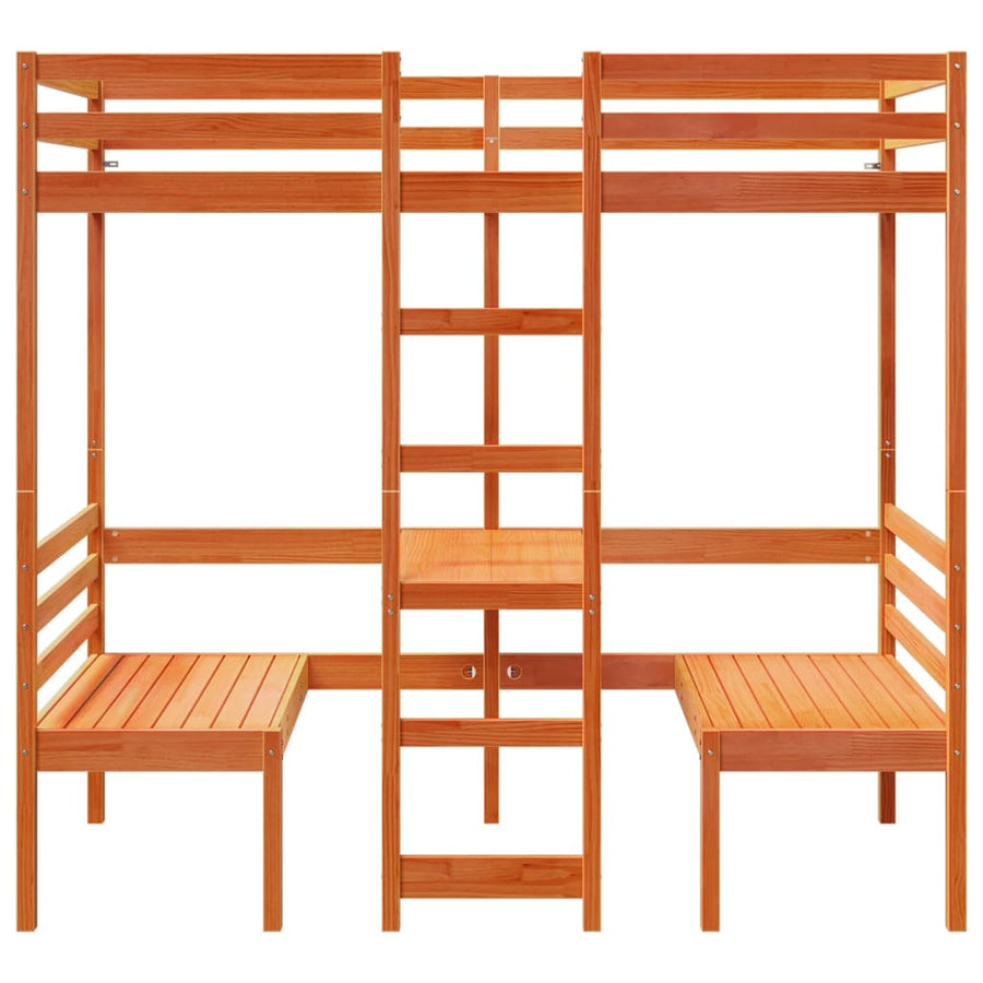 Hoogslaper met bureau en stoelen grenenhout wasbruin 90x190 cm