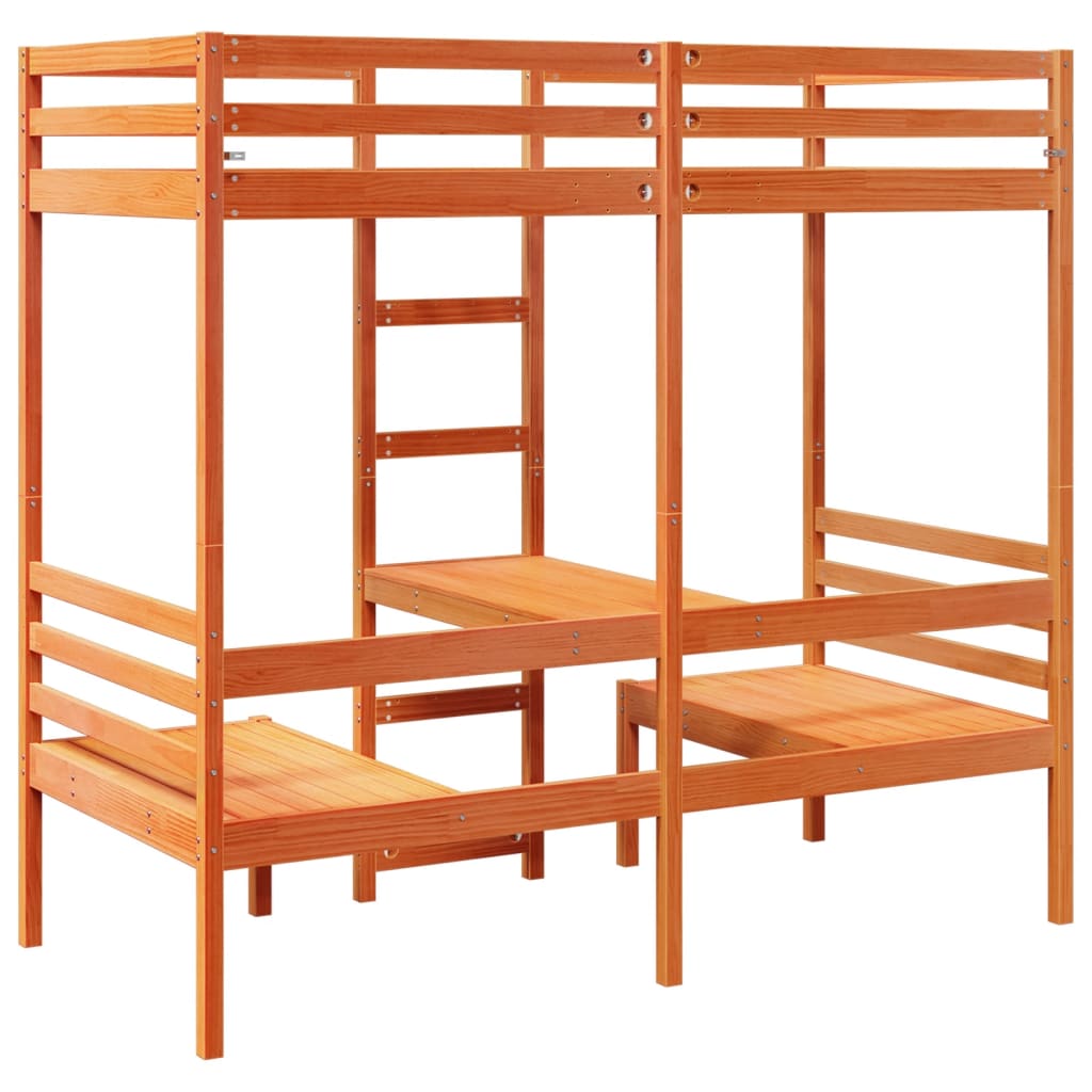 Hoogslaper met bureau en stoelen grenenhout wasbruin 90x190 cm