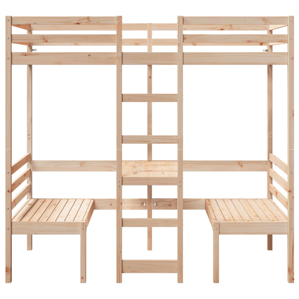 Hoogslaper met bureau en stoelen massief grenenhout 75x190 cm