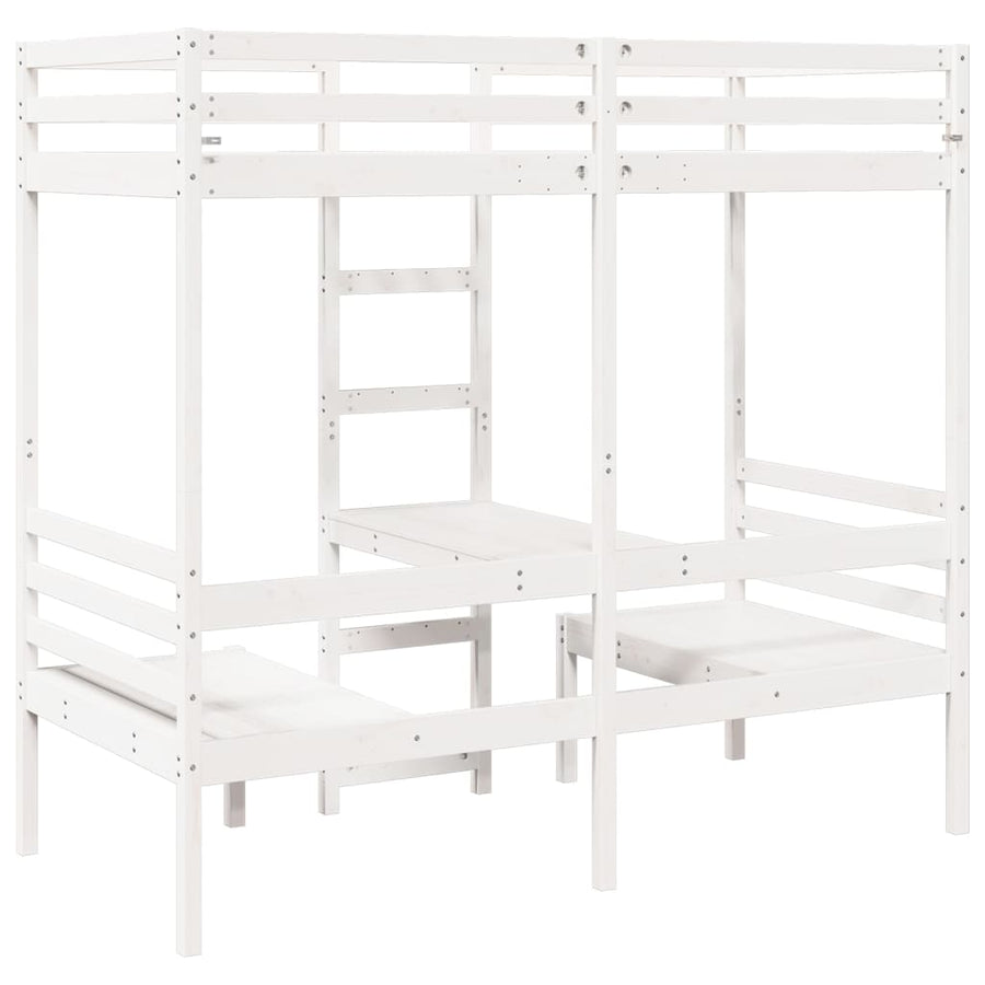 Hoogslaper met bureau en stoelen grenenhout wit 75x190 cm