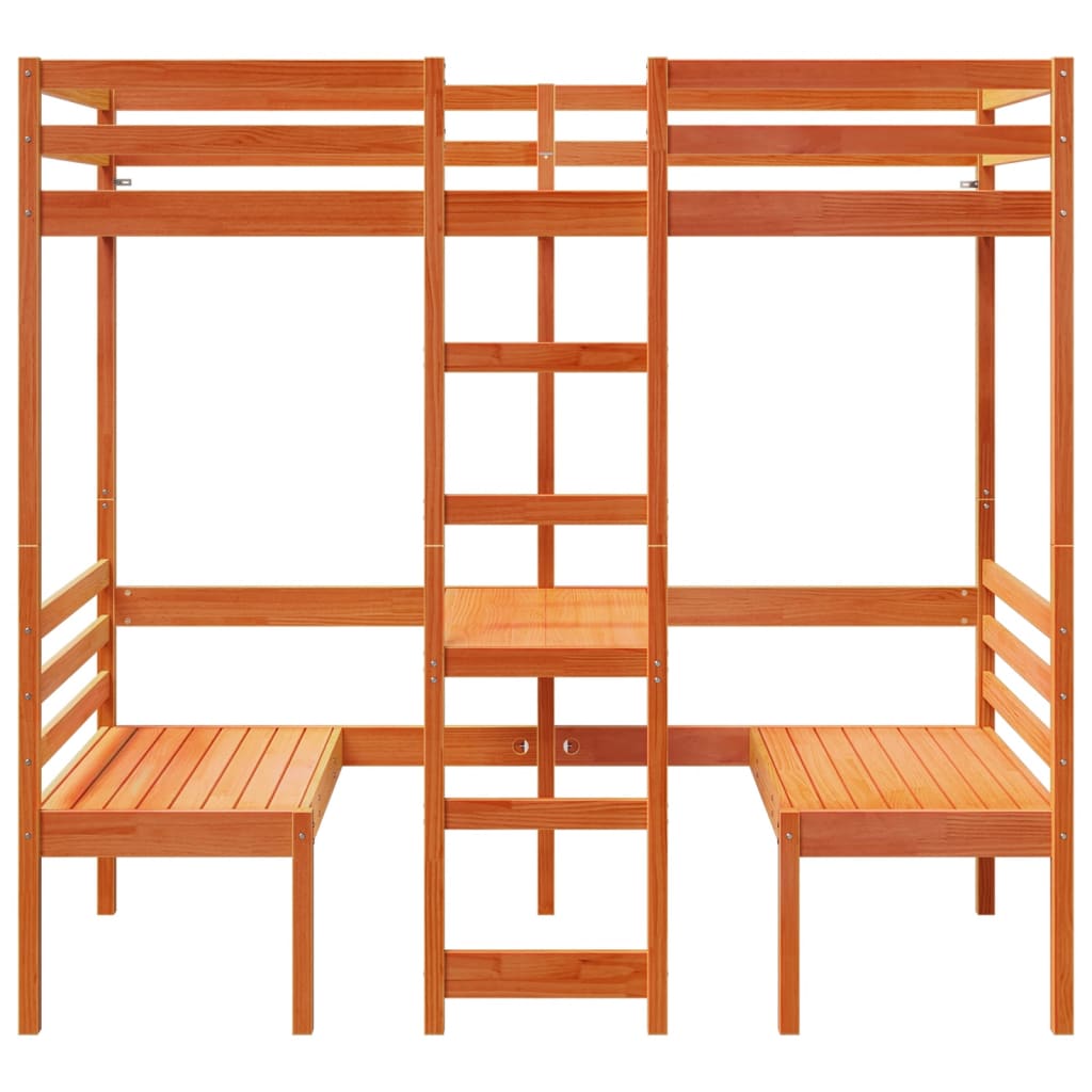 Hoogslaper met bureau en stoelen grenenhout wasbruin 75x190 cm