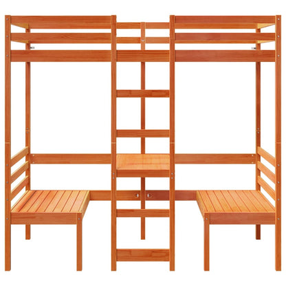 Hoogslaper met bureau en stoelen grenenhout wasbruin 75x190 cm