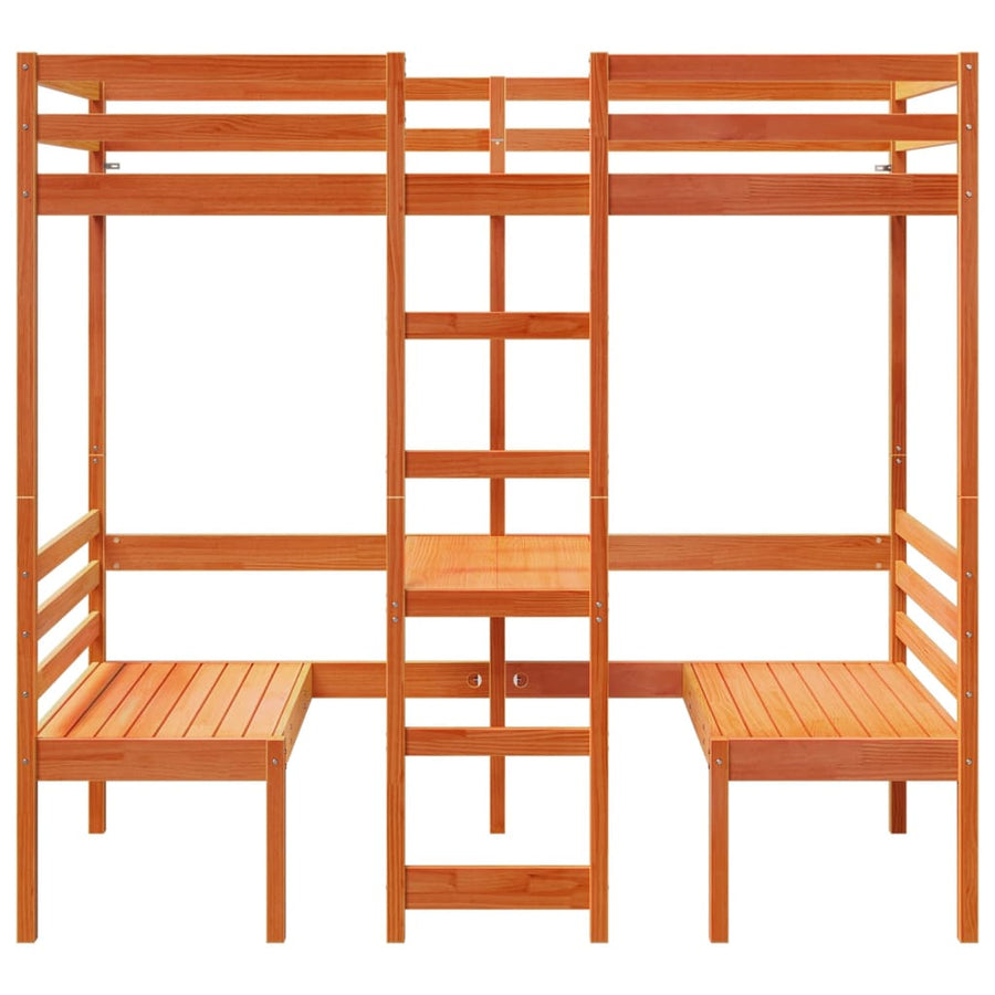 Hoogslaper met bureau en stoelen grenenhout wasbruin 75x190 cm