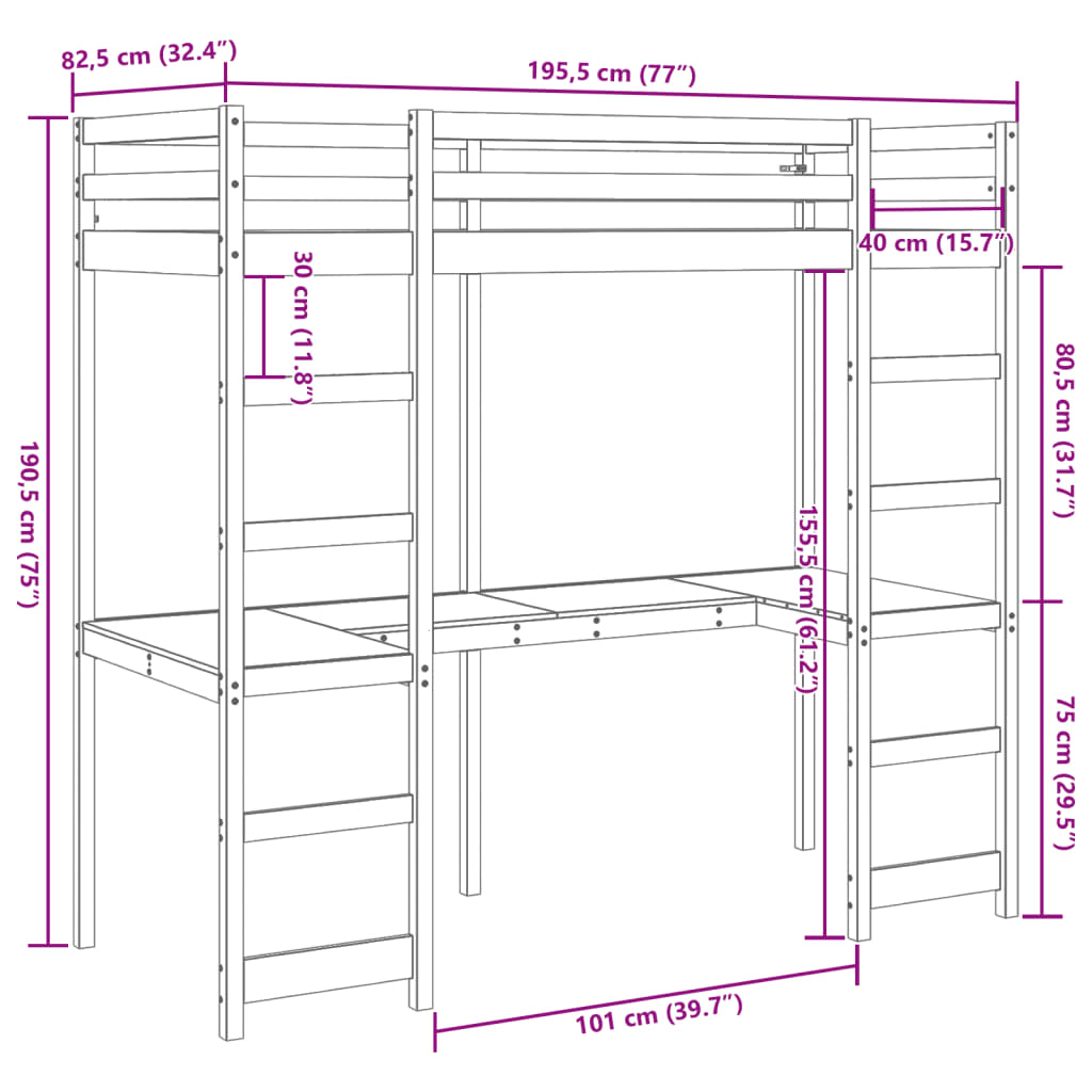 Hoogslaper zonder matras massief grenenhout wasbruin 75x190 cm