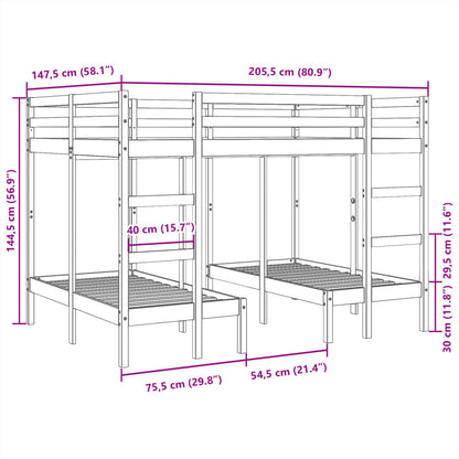 Stapelbed 3-Voudig Grenenhout 140 x 200/70 x 140 cm Wit