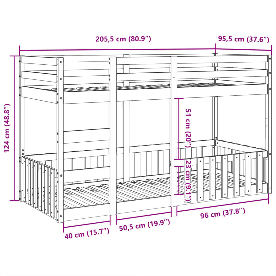 Stapelbed Massief Grenenhout 90 x 200 cm Wit