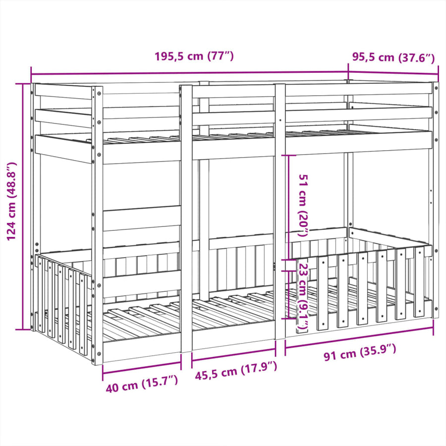Stapelbed massief grenenhout 90x190 cm