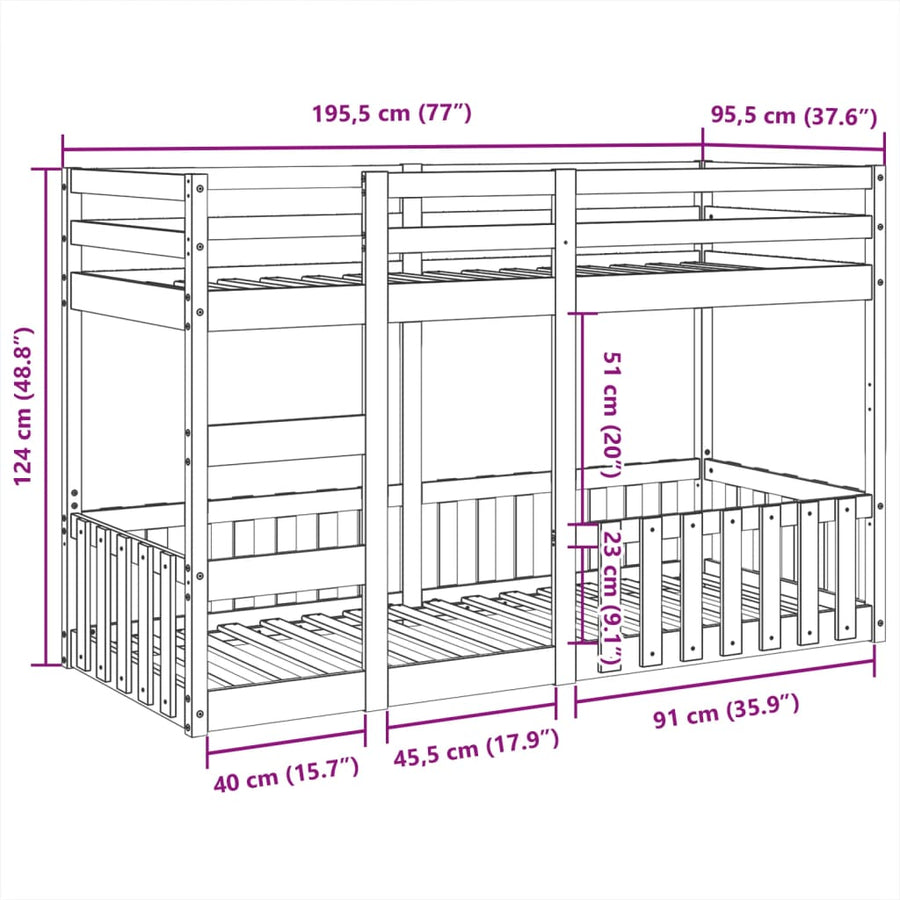 Stapelbed Massief Grenenhout 90 x 190 cm Wit