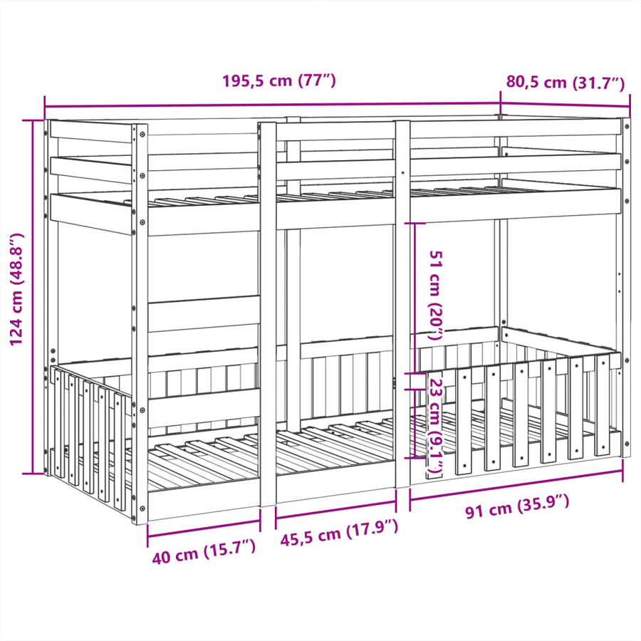 Stapelbed massief grenenhout 75x190 cm