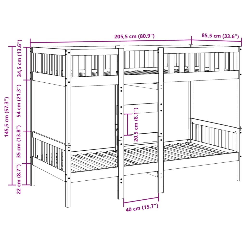 Stapelbed massief grenenhout 80x200 cm