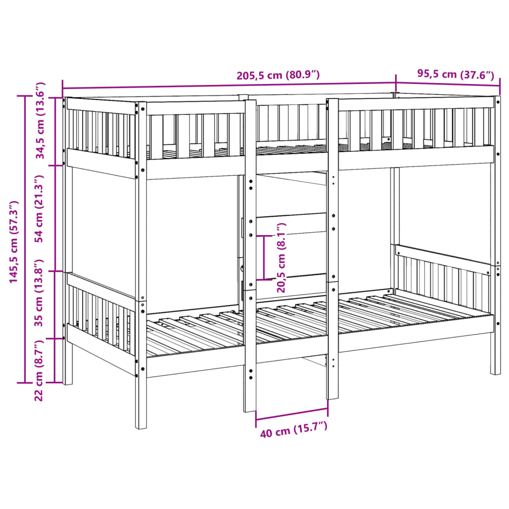 Stapelbed massief grenenhout 90x200 cm