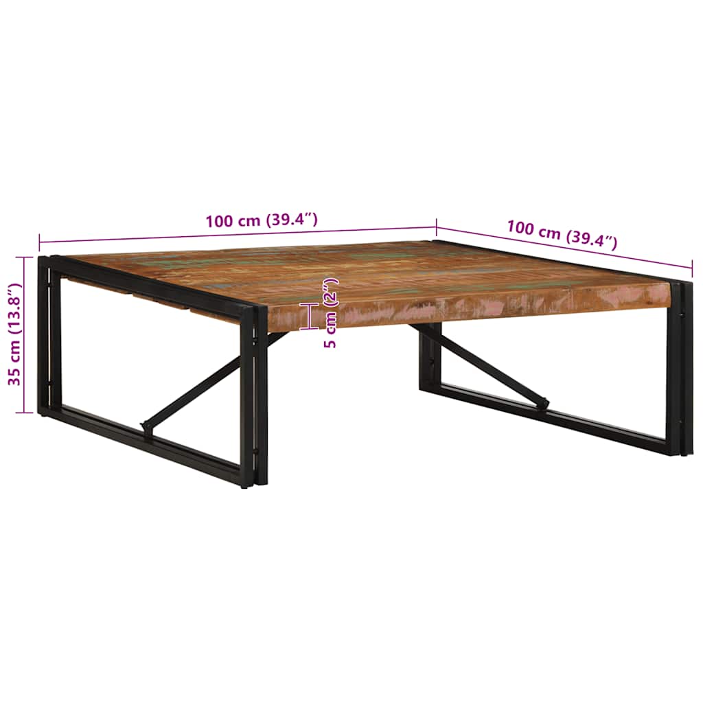 Salontafel 100x100x35 cm massief gerecycled hout meerkleurig