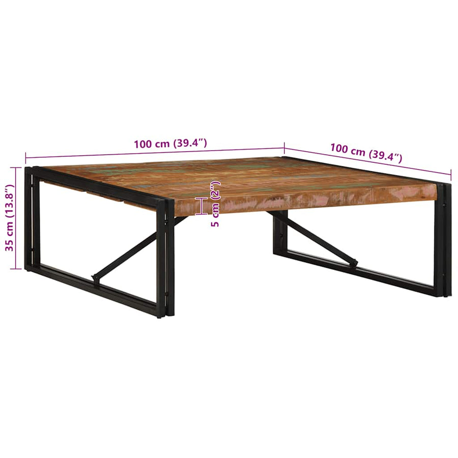Salontafel 100x100x35 cm massief gerecycled hout meerkleurig