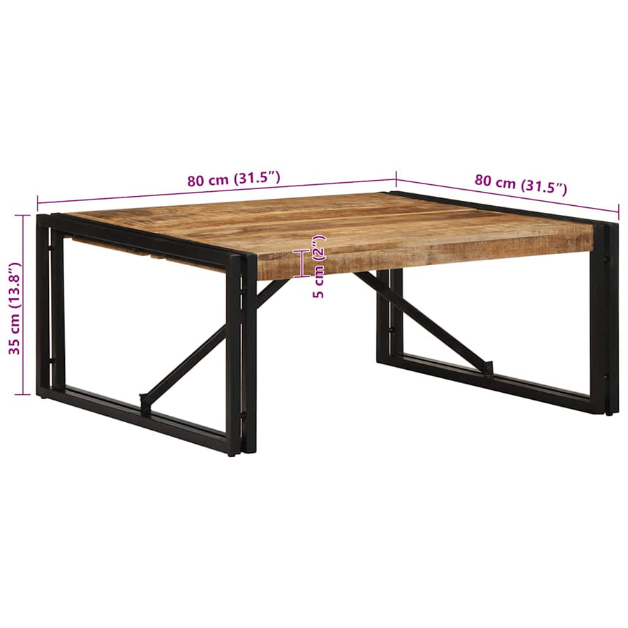 Salontafel 80x80x35 cm massief ruw mangohout